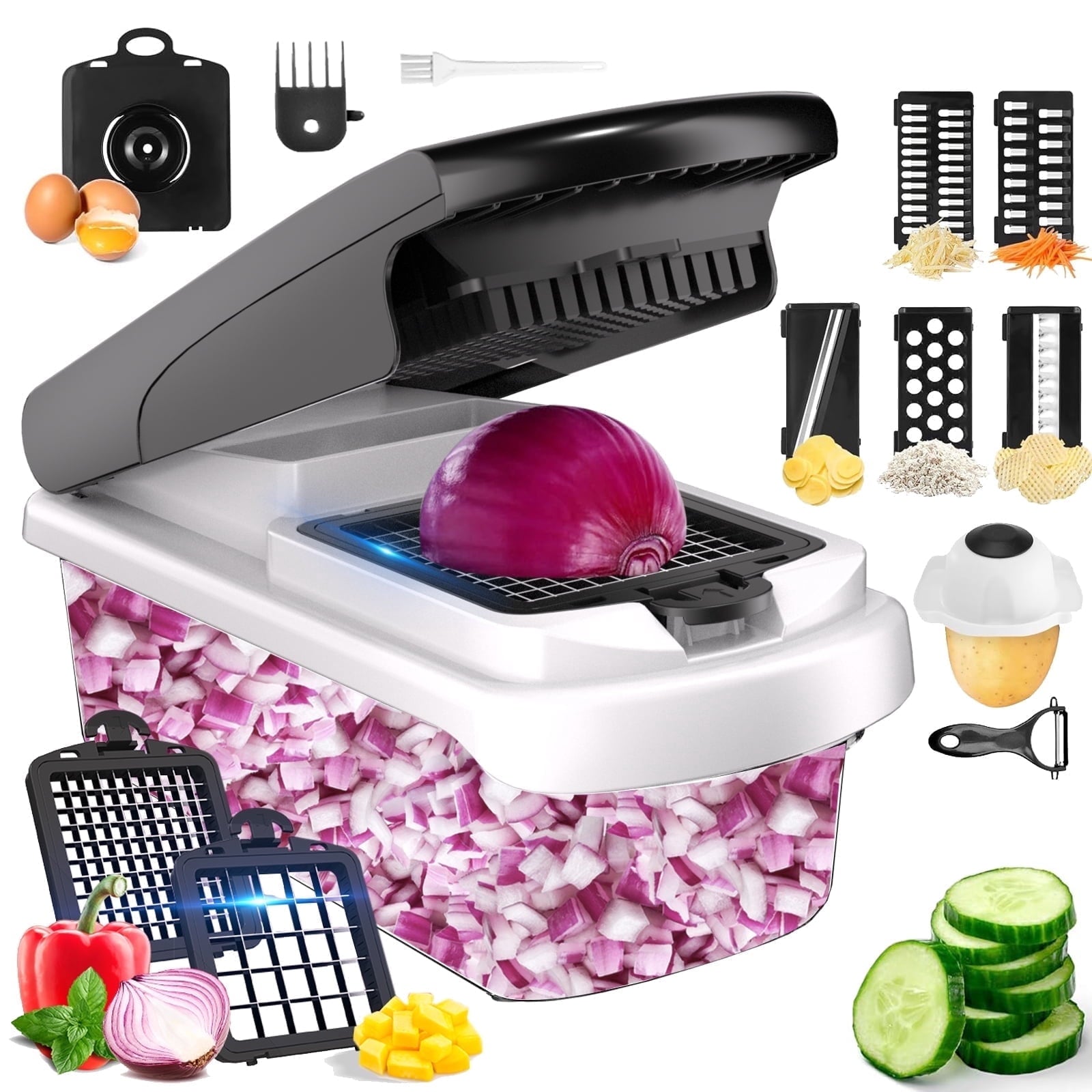 Ergonomic Manual Vegetable Chopper Food Slicer, 15 in 1 Multi-Function Food Chopper for Onion, Veggie, Cheese Grater, Vegetable... - Multi-Functional Manual Food Chopper & Slicer - Default Title