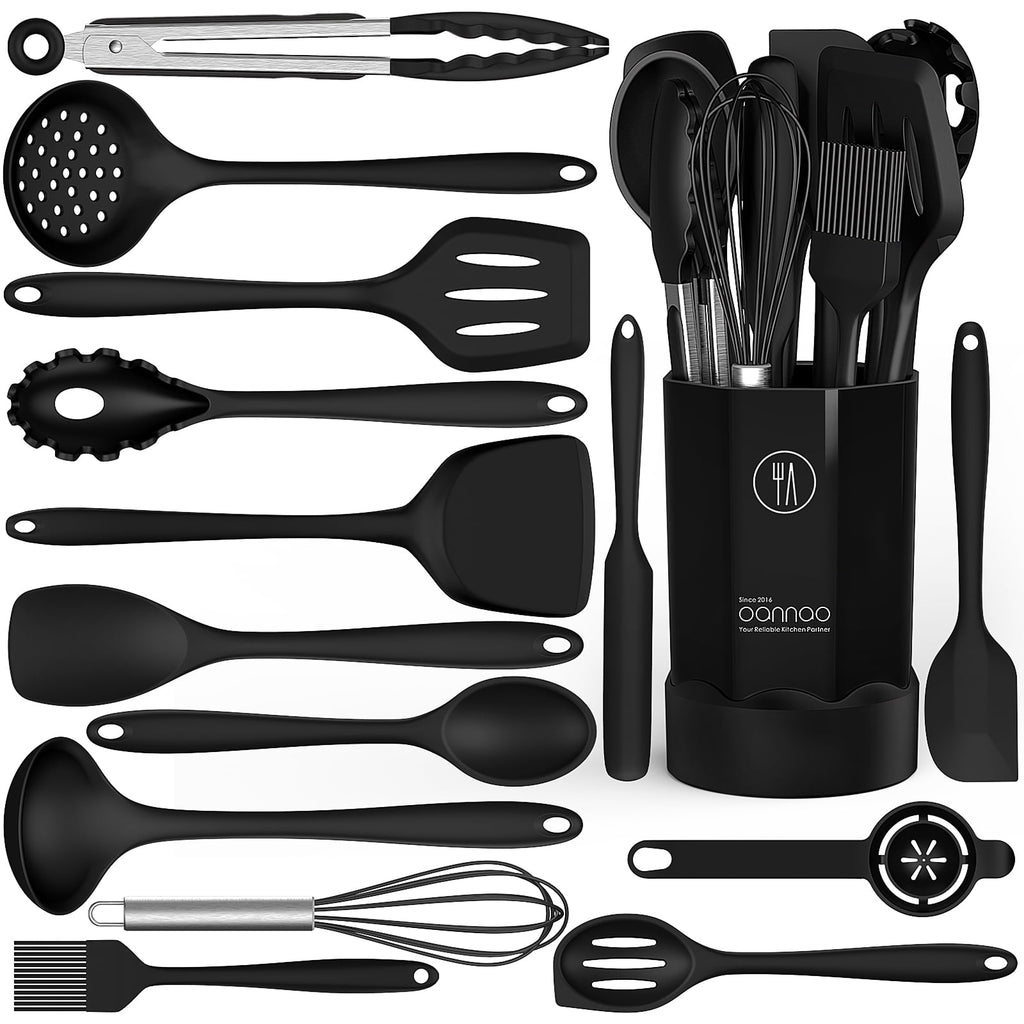 Durable Steel Silicone Cooking Utensils Set - 446°F Heat Resistant Kitchen Utensils,Turner Tongs,Spatula,Spoon,Brush,Whisk,Ki... - High-Precision Culinary Tool for Baking & Cooking - Default Title