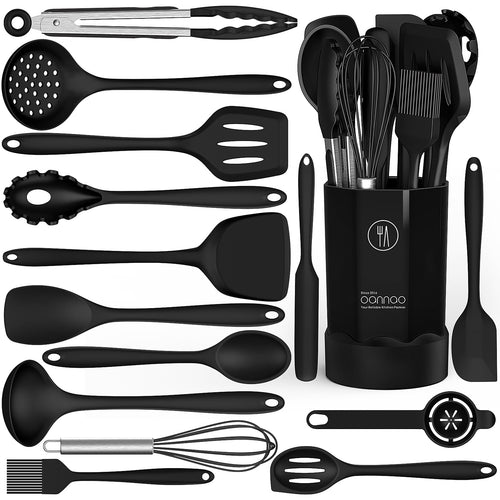 Durable Steel Silicone Cooking Utensils Set - 446°F Heat Resistant Kitchen Utensils,Turner Tongs,Spatula,Spoon,Brush,Whisk,Ki... - High-Precision Culinary Tool for Baking & Cooking - Default Title