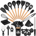 Ergonomic Cooking Silicone Cooking Utensils Set, 38 PCS Kitchen Utensils Set for 446°F Heat Resistant, Food Grade Utensil Sets with Woo... - Ergonomic Kitchen Tongs and Cooking Spoon Utensil - Default Title
