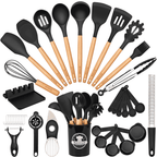 Ergonomic Cooking Silicone Cooking Utensils Set, 38 PCS Kitchen Utensils Set for 446°F Heat Resistant, Food Grade Utensil Sets with Woo... - Ergonomic Kitchen Tongs and Cooking Spoon Utensil - Default Title