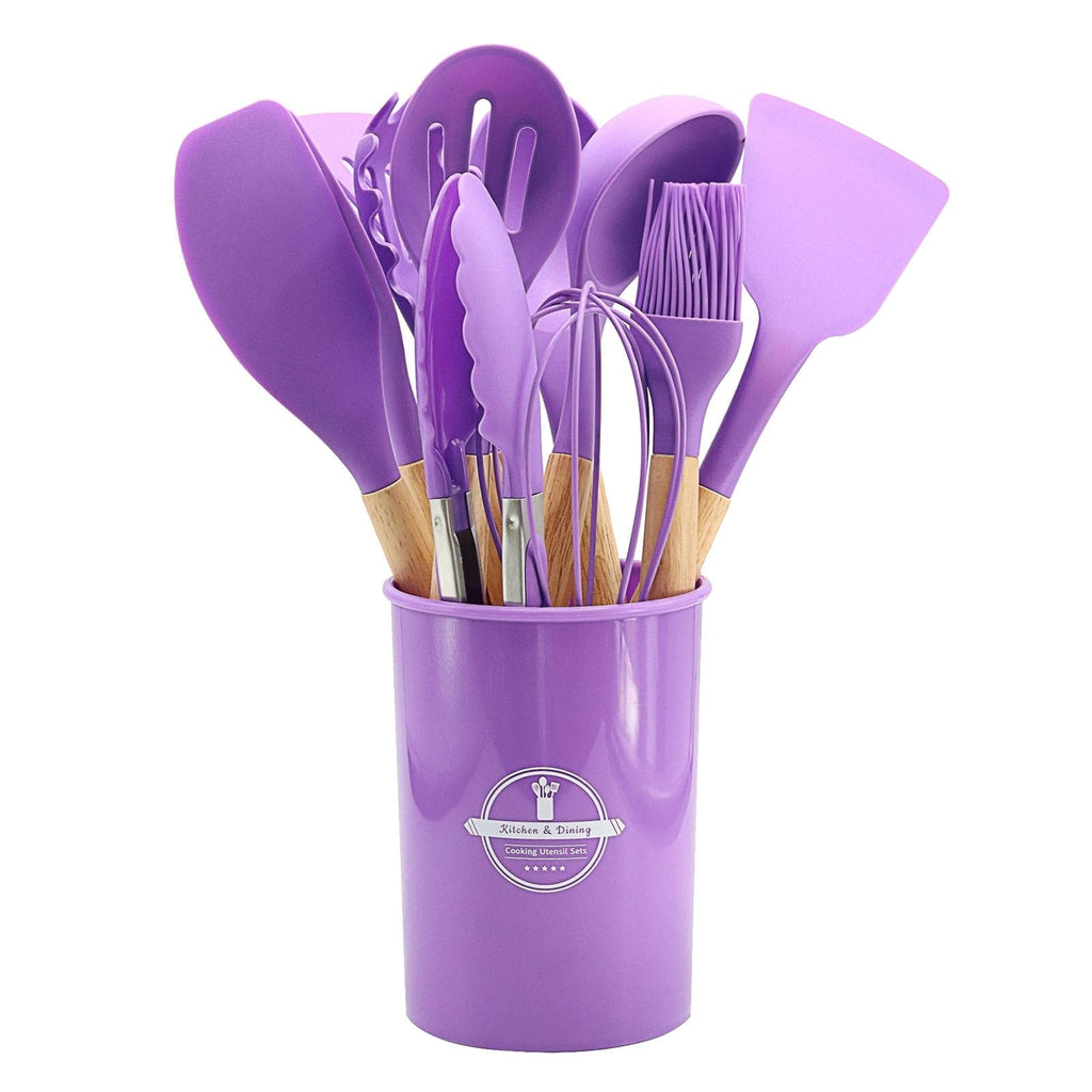 Non-Stick Safe 12Pcs Cooking Kitchen Utensils Set with Holder,Wooden Handles Cooking Tool,BPA Free,Non Toxic Turner Tongs Spa... - Durable Turner & Ladle Utensil Set for Home Chefs - Default Title