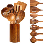 Ergonomic Cooking Wooden Spoons for Cooking, 8 Pcs Natural Teak Wooden Utensils Set, Non-Stick & Heat Resistant Durable Wood ... - Heat-Resistant Silicone Cooking Spatula Turner - Default Title