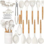 Multi-Functional Kitchen Cooking Utensils Set, 33 pcs Non-stick Silicone Cooking Kitchen Utensils Spatula Set with Holder, Wooden Hand... - Kitchen Gadget Tool for Quick Food Prep - Default Title