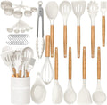 Seamless One-Piece Kitchen Cooking Utensils Set, 33 pcs Non-stick Silicone Cooking Kitchen Utensils Spatula Set with Holder, Wooden Hand... - Ergonomic Kitchen Tongs and Cooking Spoon Utensil - Default Title