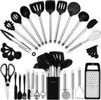 Premium Silicone Kitchen Utensil Set-Silicone Cooking Utensils-33 Kitchen Gadgets & Spoons for Nonstick Cookware-Silicone and Stainles... - Heat-Resistant Silicone Cooking Spatula Turner - Default Title