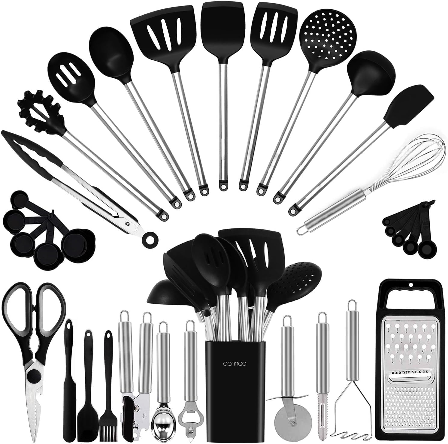 Premium Silicone Kitchen Utensil Set-Silicone Cooking Utensils-33 Kitchen Gadgets & Spoons for Nonstick Cookware-Silicone and Stainles... - Heat-Resistant Silicone Cooking Spatula Turner - Default Title