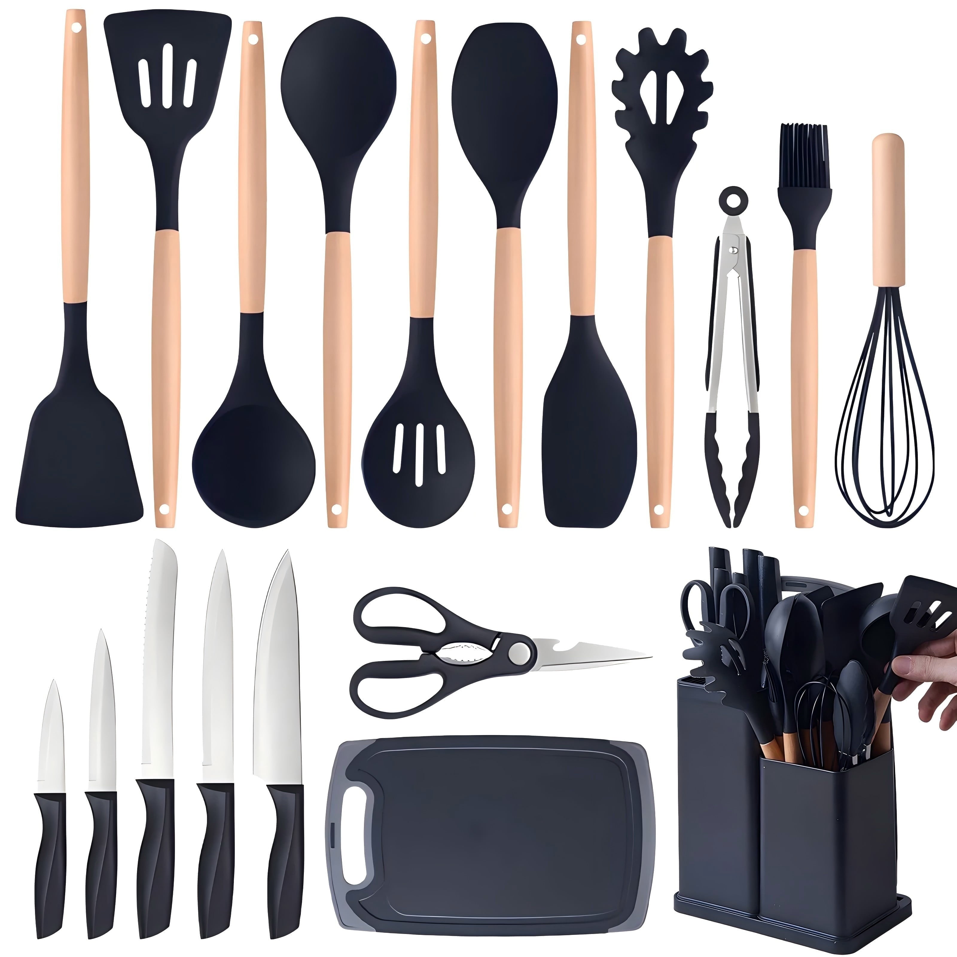 Seamless One-Piece Kitchen Utensils Set- 19 Pcs Silicone Cooking Utensils Set for Nonstick Cookware-Silicone Spatulas Set, Kitchen Gadge... - Heat-Resistant Silicone Cooking Spatula Turner - Default Title