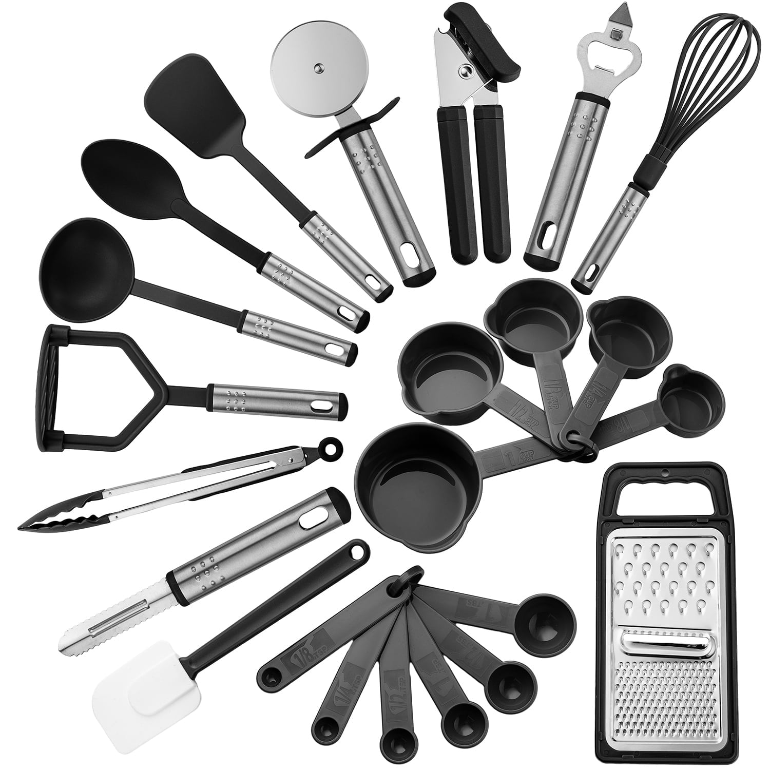 Seamless One-Piece 23 Piece Kitchen Utensils Set - Nylon and Stainless Steel Cooking Utensils Set - Black Utensil K... - Premium Stainless Steel Cooking Utensil for Non-Stick Pots - Default Title