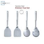 Non-Stick Safe Stainless Steel 4-Piece Utensil Set: Includes Spatula, Slotted Spatula, Spoon, and Slotted Spoon - Ergonomic Kitchen Tongs and Cooking Spoon Utensil - Default Title