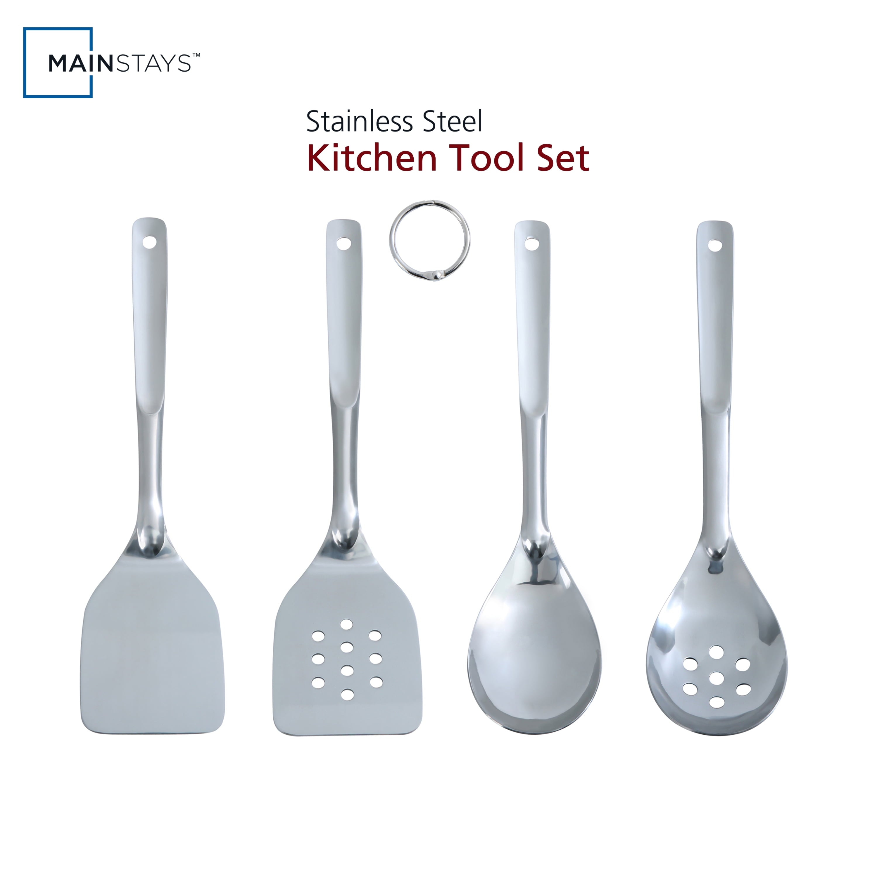 Non-Stick Safe Stainless Steel 4-Piece Utensil Set: Includes Spatula, Slotted Spatula, Spoon, and Slotted Spoon - Ergonomic Kitchen Tongs and Cooking Spoon Utensil - Default Title