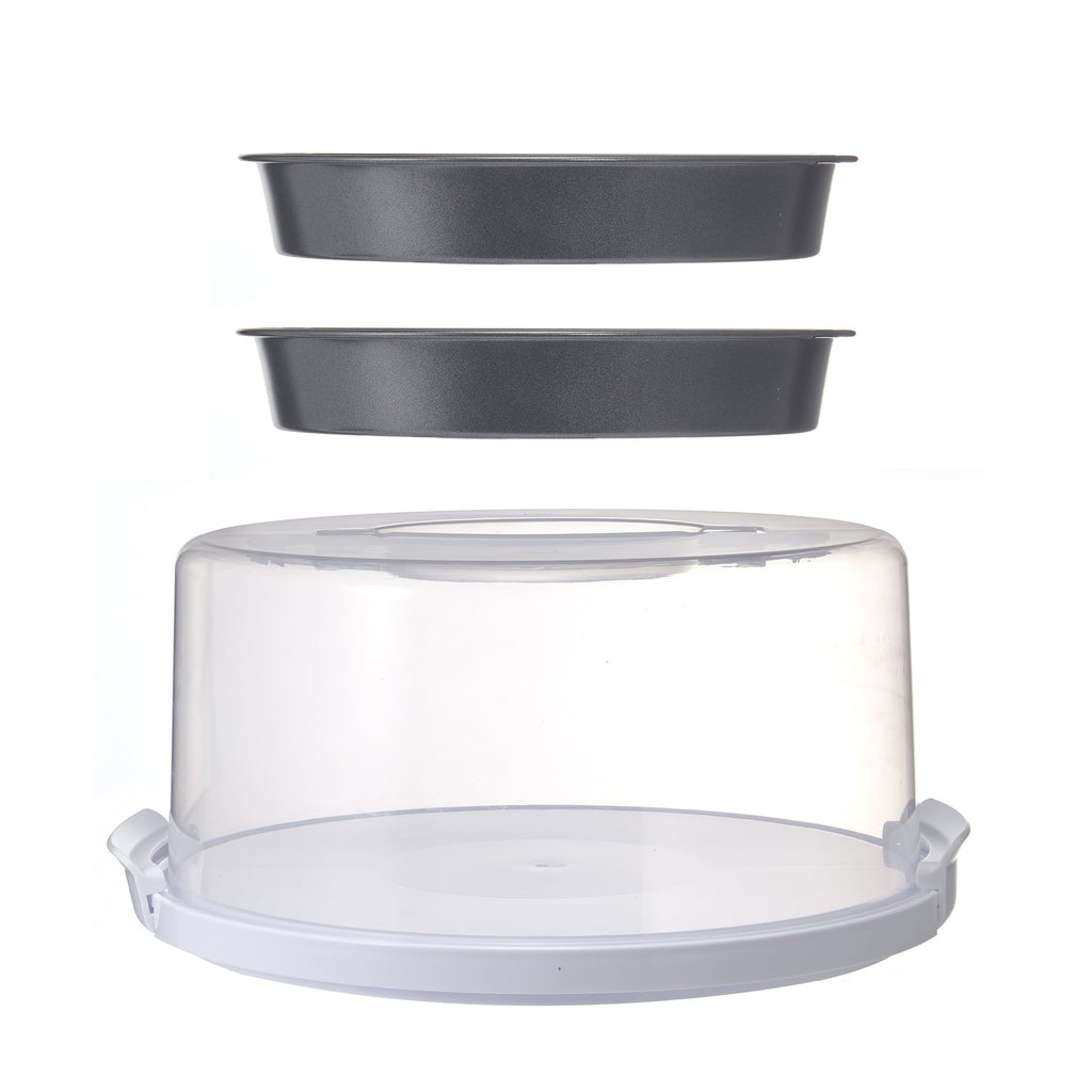 Time-Saving 12 inch Clear Cake Carrier with 2pk 9 inch Gray Round Pans, Carbon Steel - Multi-Functional Manual Food Chopper & Slicer - Default Title