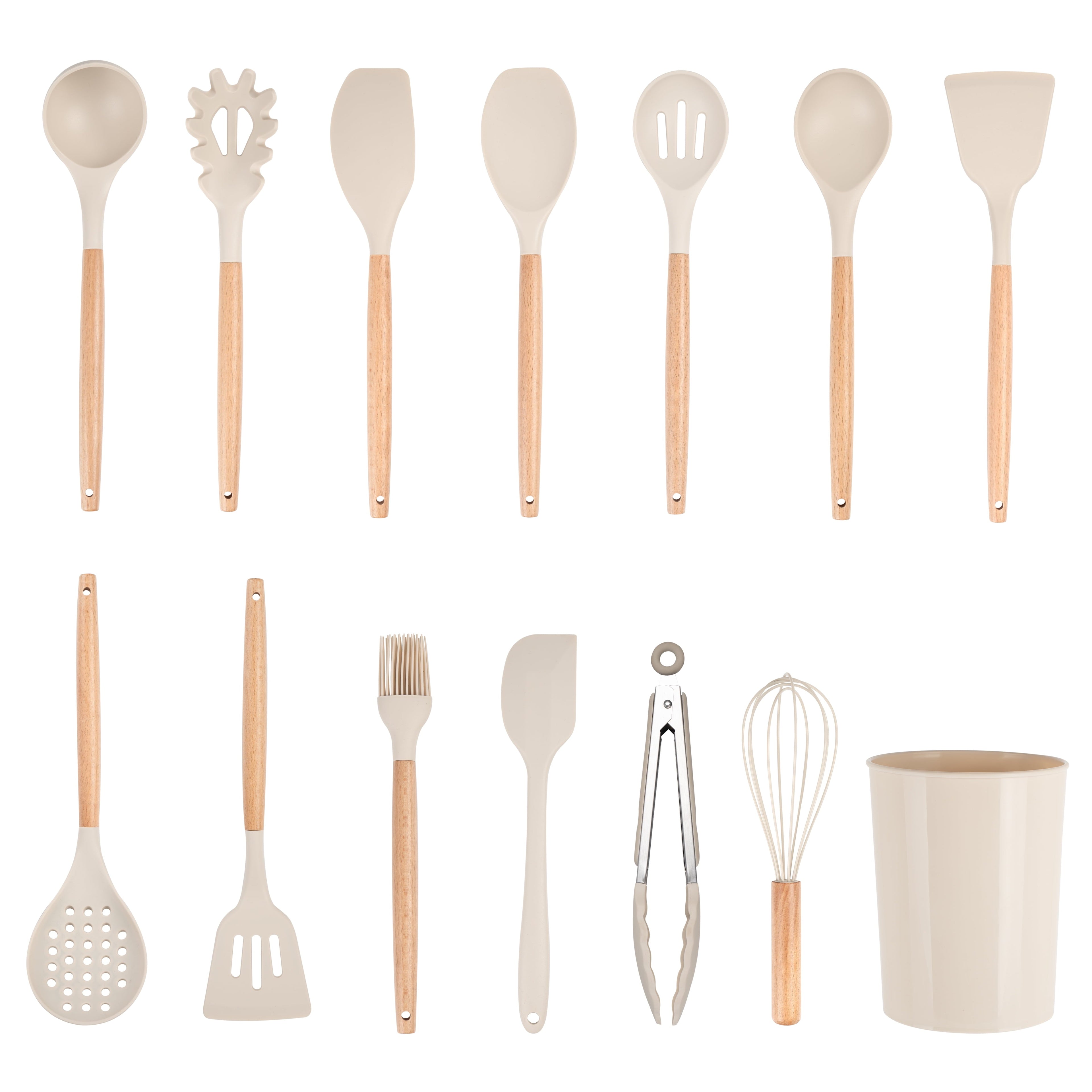 Non-Stick Safe 14pcs Cooking Utensil Set with Caddy - Heat-Resistant Silicone Cooking Spatula Turner - Default Title
