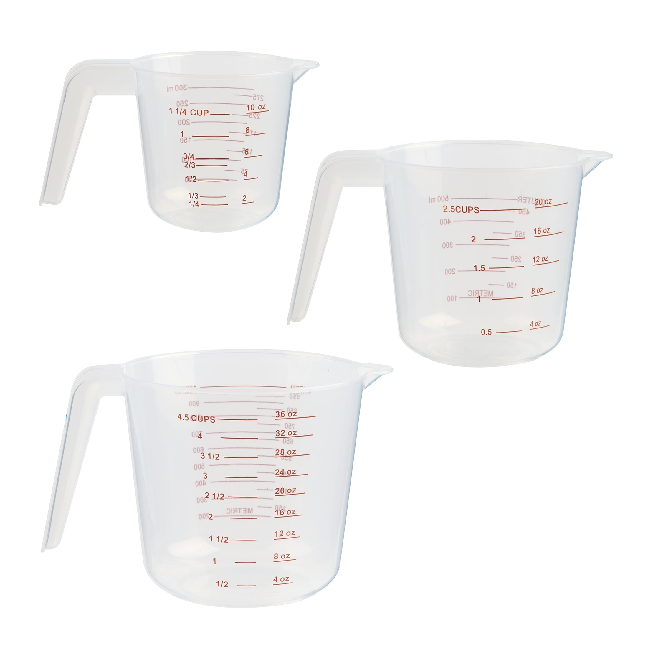 Premium Kitchen 3-Piece Tapered Spout Nesting Plastic Measuring Cups Set, Clear - Kitchen Gadget Tool for Quick Food Prep - Default Title