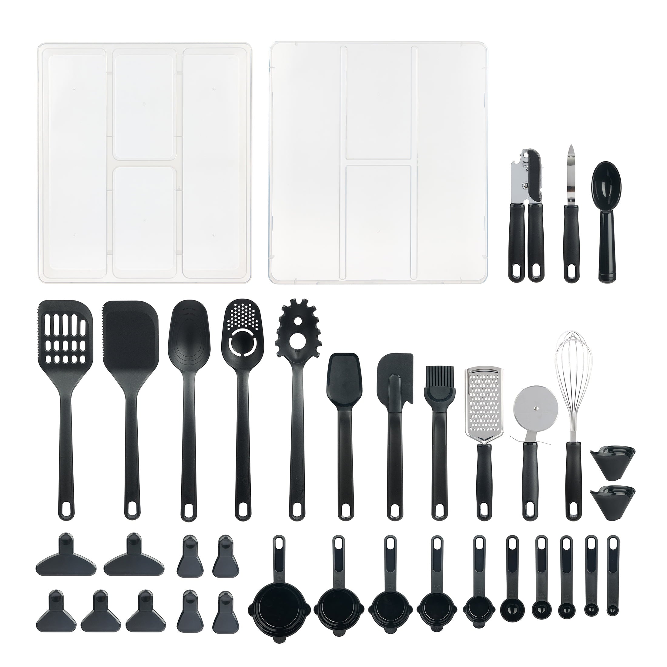 Non-Stick Safe 36 Piece Kitchen Gadget Set with Kitchen Cooking Utensils, and Drawer Organizer, Black - Ergonomic Kitchen Tongs and Cooking Spoon Utensil - Default Title