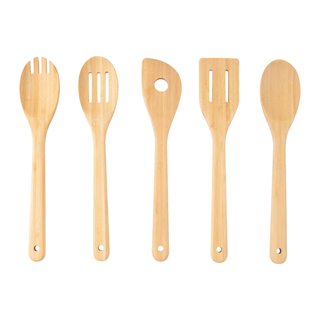 Professional Grade 5pk Bamboo Spoons for Cooking, Kitchen Essential Tools Set - Multi-Purpose Hand Tool for Daily Meal Prep - Default Title