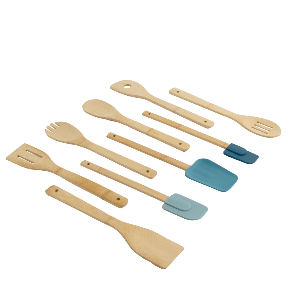 Ergonomic Cooking 9-Piece Bamboo Gadgets Kitchen and Cooking Utensil Sets, Blue - Ergonomic Kitchen Tongs and Cooking Spoon Utensil - Default Title