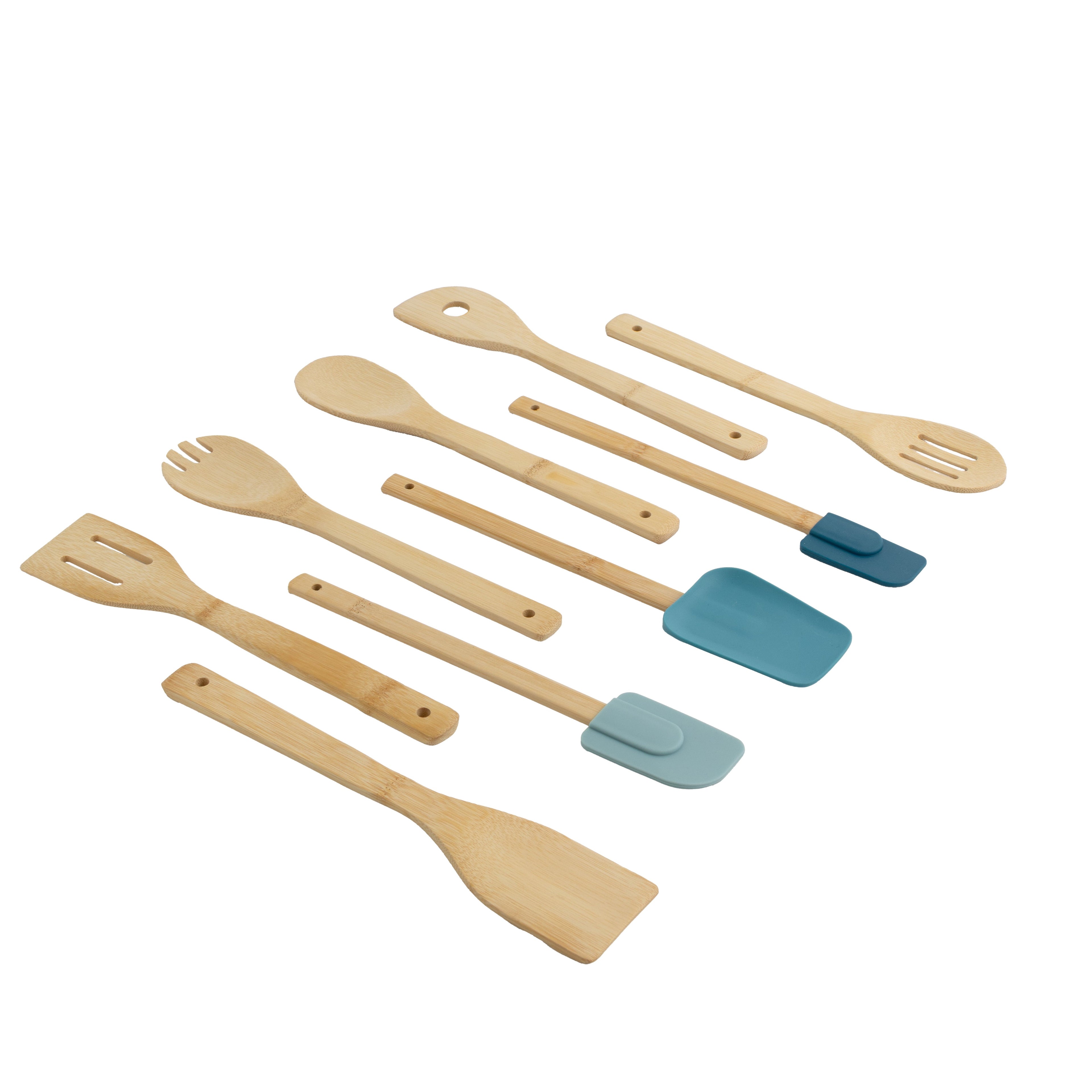 Ergonomic Cooking 9-Piece Bamboo Gadgets Kitchen and Cooking Utensil Sets, Blue - Ergonomic Kitchen Tongs and Cooking Spoon Utensil - Default Title