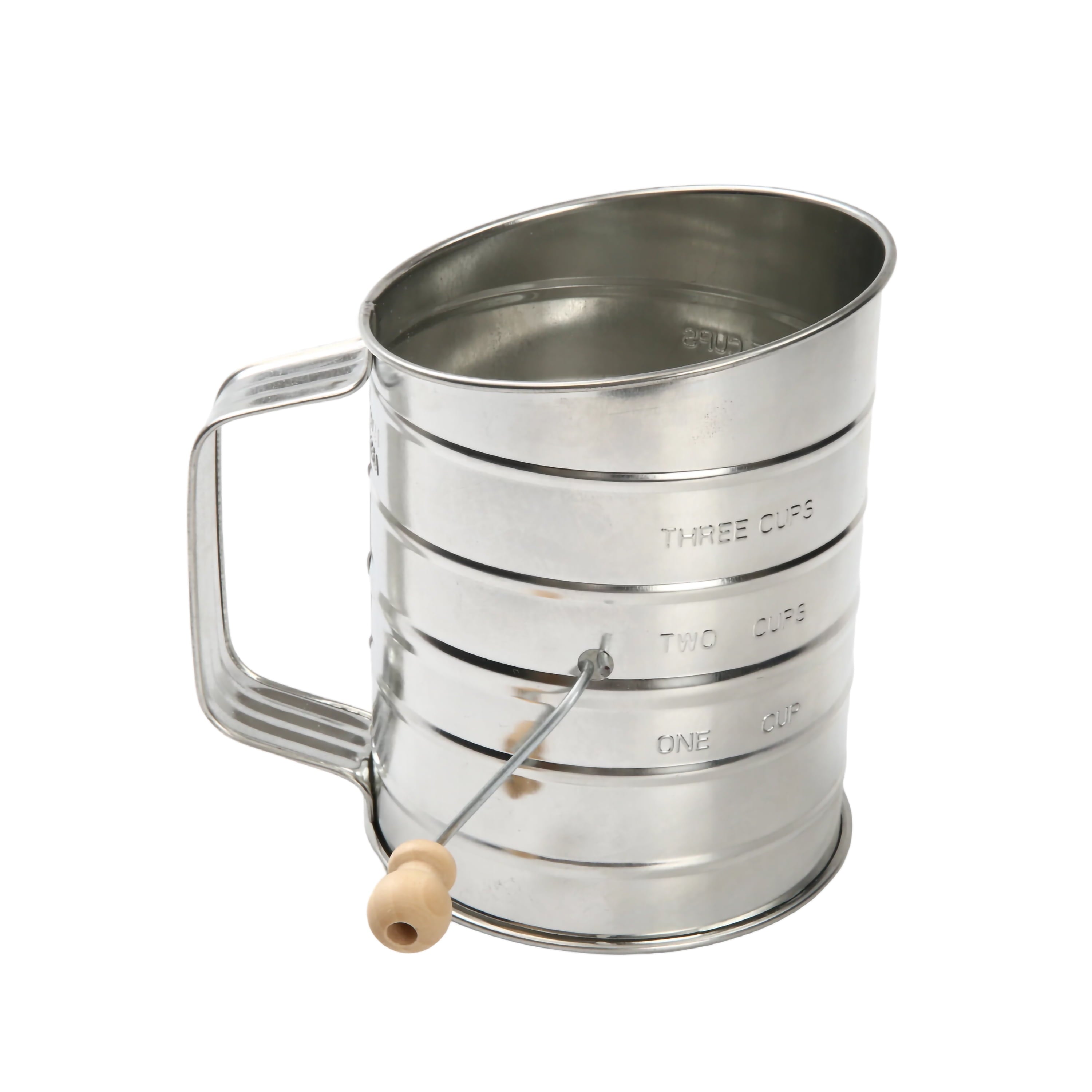 Multi-Functional Stainless Steel 3 Cup Flour Hand-Crank Sifter with Beechwood Handle Silver - Multi-Functional Manual Food Chopper & Slicer - Default Title