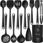 Ergonomic Cooking Silicone Kitchen Utensils Set, 600°F Heat Resistant Silicone Cooking Utensils, Spatula, Spoon, Whisk, Tongs, Kitchen ... - Durable Turner & Ladle Utensil Set for Home Chefs - Default Title