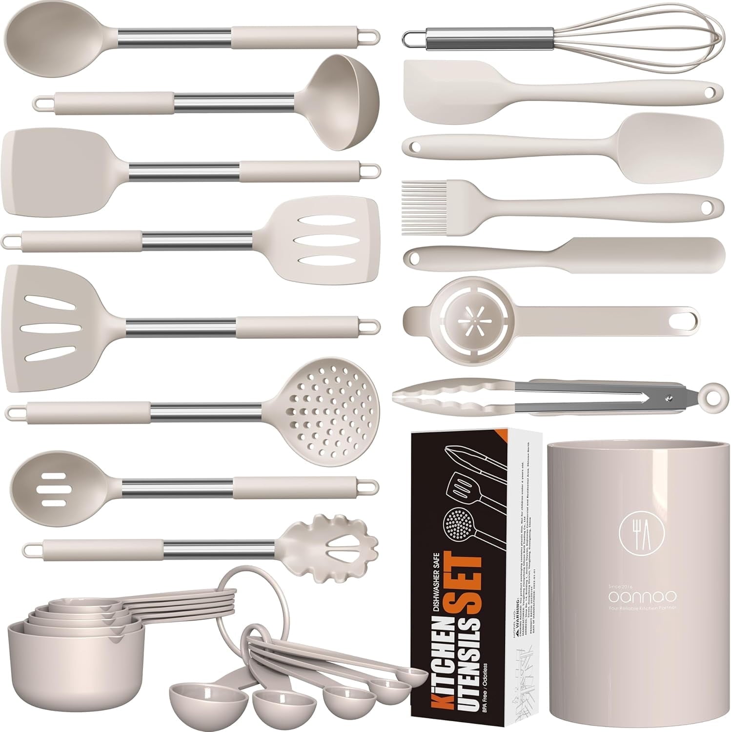 Chef-Quality Large Silicone Cooking Utensils Set - Heat Resistant Kitchen Utensils,Turner Tongs,Spatula,Spoon,Brush,Whisk,Stainles... - Heavy Duty Stainless Steel Kitchen Shears - Default Title