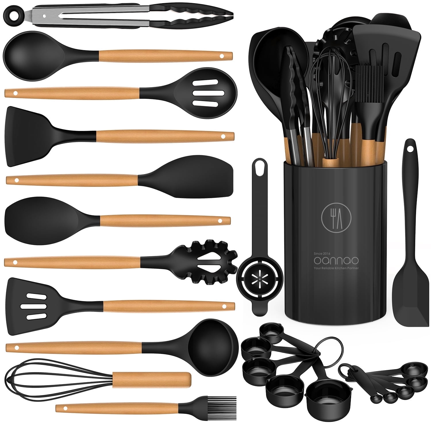 Time-Saving Silicone Cooking Utensils Set - Silicone Kitchen Utensils for Cooking Wooden Handles, 446°F Heat Resistant Kitchen Ut... - Multi-Functional Manual Food Chopper & Slicer - Default Title