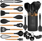 Durable Steel Silicone Cooking Utensils Set - Silicone Kitchen Utensils for Cooking Wooden Handles, 446°F Heat Resistant Kitchen Ut... - Professional Kitchen Tool for Culinary Enthusiasts - Default Title