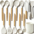Premium Silicone 14-Piece Silicone Cooking Utensils Set, Non-Stick Kitchen Utensil Set for Baking, Flipping, Mixing, White - Ergonomic Kitchen Tongs and Cooking Spoon Utensil - Default Title