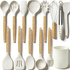 Premium Silicone 14-Piece Silicone Cooking Utensils Set, Non-Stick Kitchen Utensil Set for Baking, Flipping, Mixing, White - Ergonomic Kitchen Tongs and Cooking Spoon Utensil - Default Title