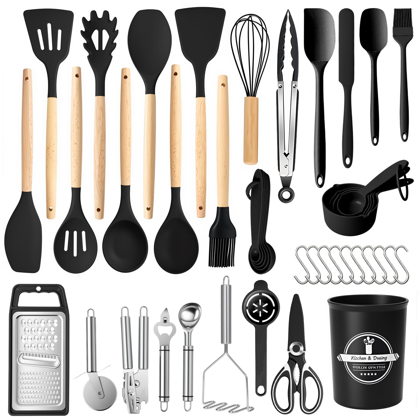 Ergonomic Cooking Silicone Cooking Utensils Set with Holder, 44 PCS Kitchen Utensils Set, Silicone Kitchen Gadgets Spatulas Set for Non... - Durable Turner & Ladle Utensil Set for Home Chefs - Default Title