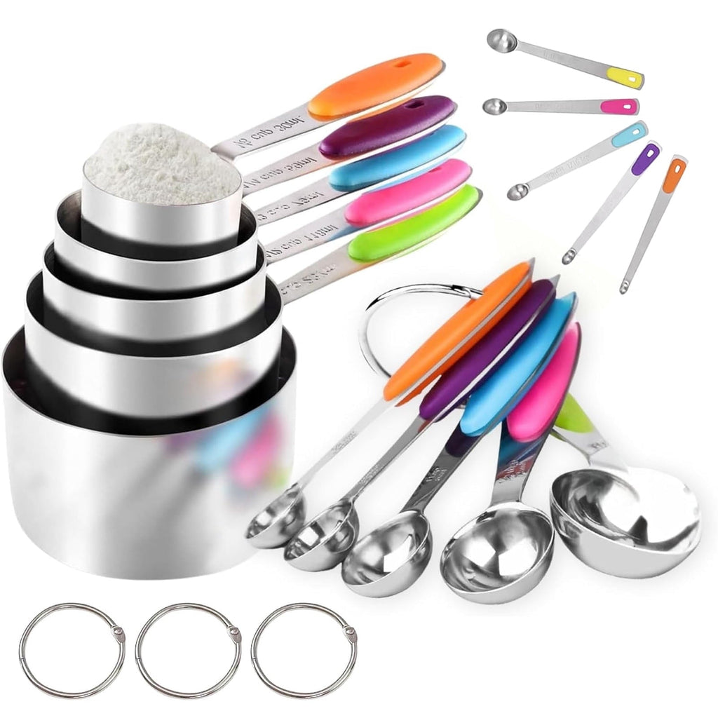 Chef-Quality Stainless Steel Measuring Cups and Spoons Set of 15, 5 Stainless Steel Nesting Measuring Cups & 5 Spoons, 5 Mini Meas... - Professional Kitchen Tool for Culinary Enthusiasts - Default Title
