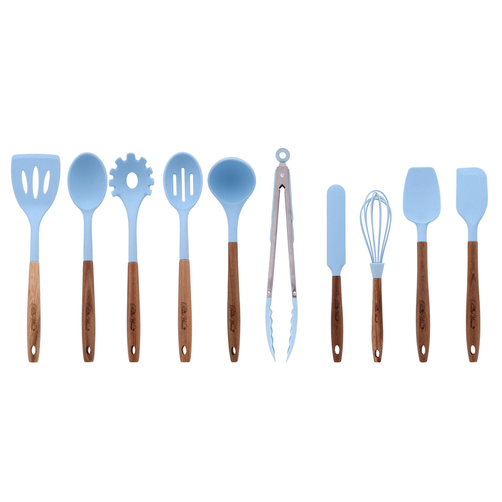 Durable Steel 10-Piece Silicone and Acacia Wood Handle Cooking Utensils Set, Blue - Heavy Duty Stainless Steel Kitchen Shears - Default Title