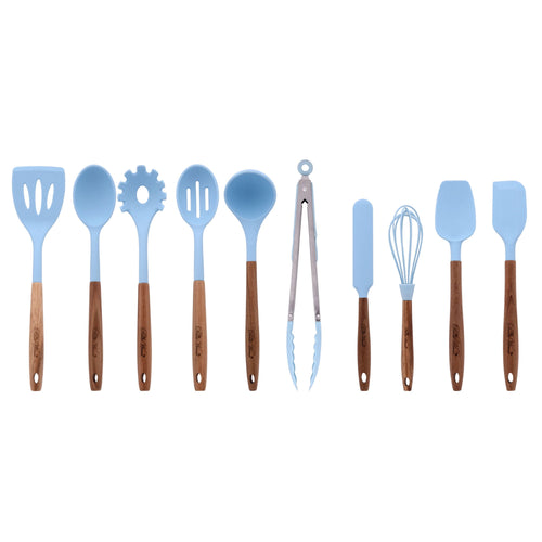 Durable Steel 10-Piece Silicone and Acacia Wood Handle Cooking Utensils Set, Blue - Heavy Duty Stainless Steel Kitchen Shears - Default Title