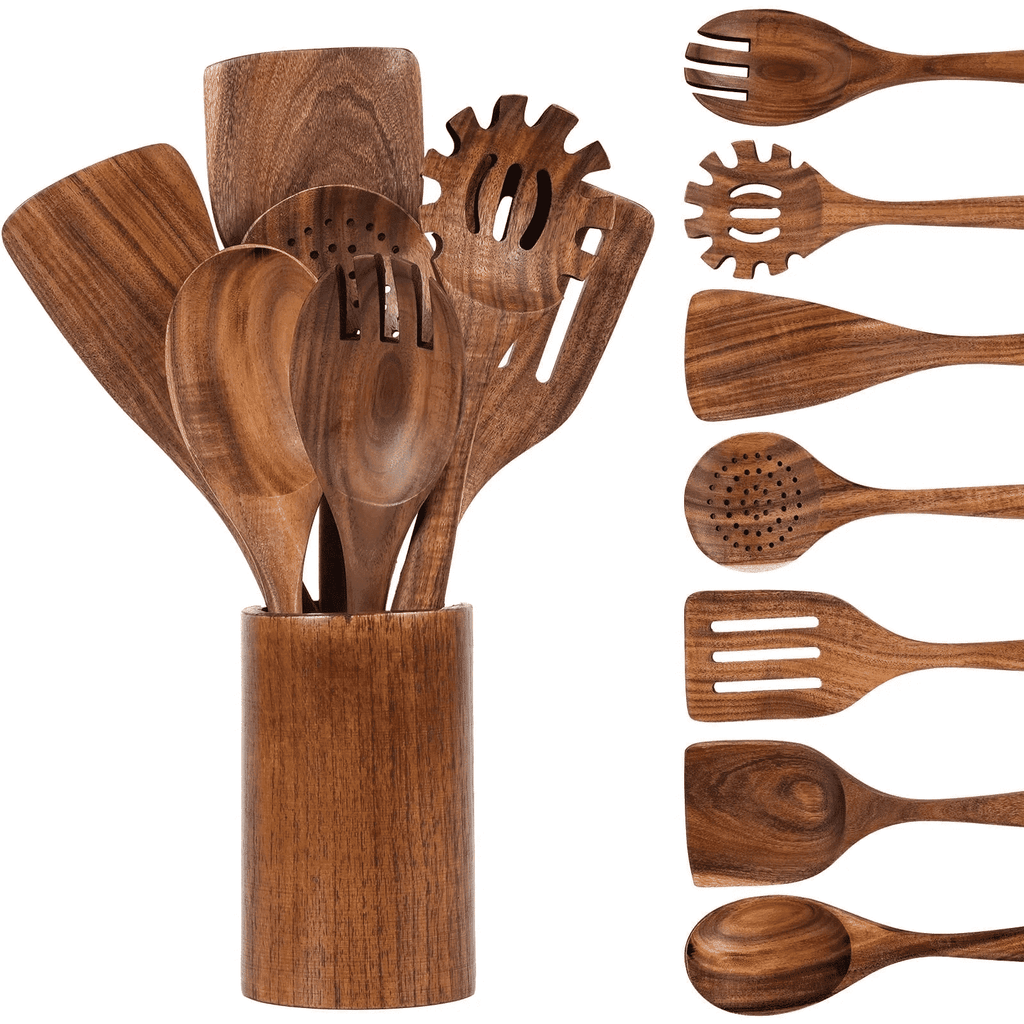 Heat-Resistant Wooden Spoons for Cooking, 8 Pcs Natural Wooden Utensil for Cooking with Non-Stick, Heat Resistant, Wood... - Durable Turner & Ladle Utensil Set for Home Chefs - Default Title