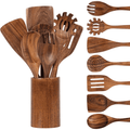 Heat-Resistant Wooden Spoons for Cooking, 8 Pcs Natural Wooden Utensil for Cooking with Non-Stick, Heat Resistant, Wood... - Durable Turner & Ladle Utensil Set for Home Chefs - Default Title