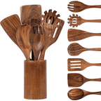 Heat-Resistant Wooden Spoons for Cooking, 8 Pcs Natural Wooden Utensil for Cooking with Non-Stick, Heat Resistant, Wood... - Durable Turner & Ladle Utensil Set for Home Chefs - Default Title