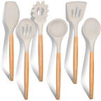 Seamless One-Piece Kitchen Utensils Set of 6, Silicone Cooking Utensils with Wooden Handle, Non-Stick Cookware & Heat Resistant, Include... - Durable Turner & Ladle Utensil Set for Home Chefs - Default Title