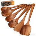Ergonomic Cooking Wooden Spoons for Cooking, 6 PCS Teak Wood Cooking Utensil Set, Wooden Kitchen Utensils for Nonstick Pans & Cookware,... - Premium Stainless Steel Cooking Utensil for Non-Stick Pots - Default Title