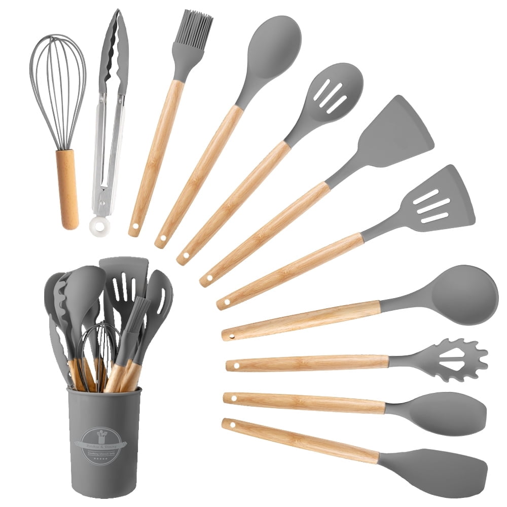 Durable Steel Silicone Wooden Heat Resistant Kitchen Utensil Set, 12 pcs - Professional Kitchen Tool for Culinary Enthusiasts - Default Title