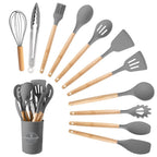 Premium Silicone Silicone Wooden Heat Resistant Kitchen Utensil Set, 12 pcs - Heat-Resistant Silicone Cooking Spatula Turner - Default Title