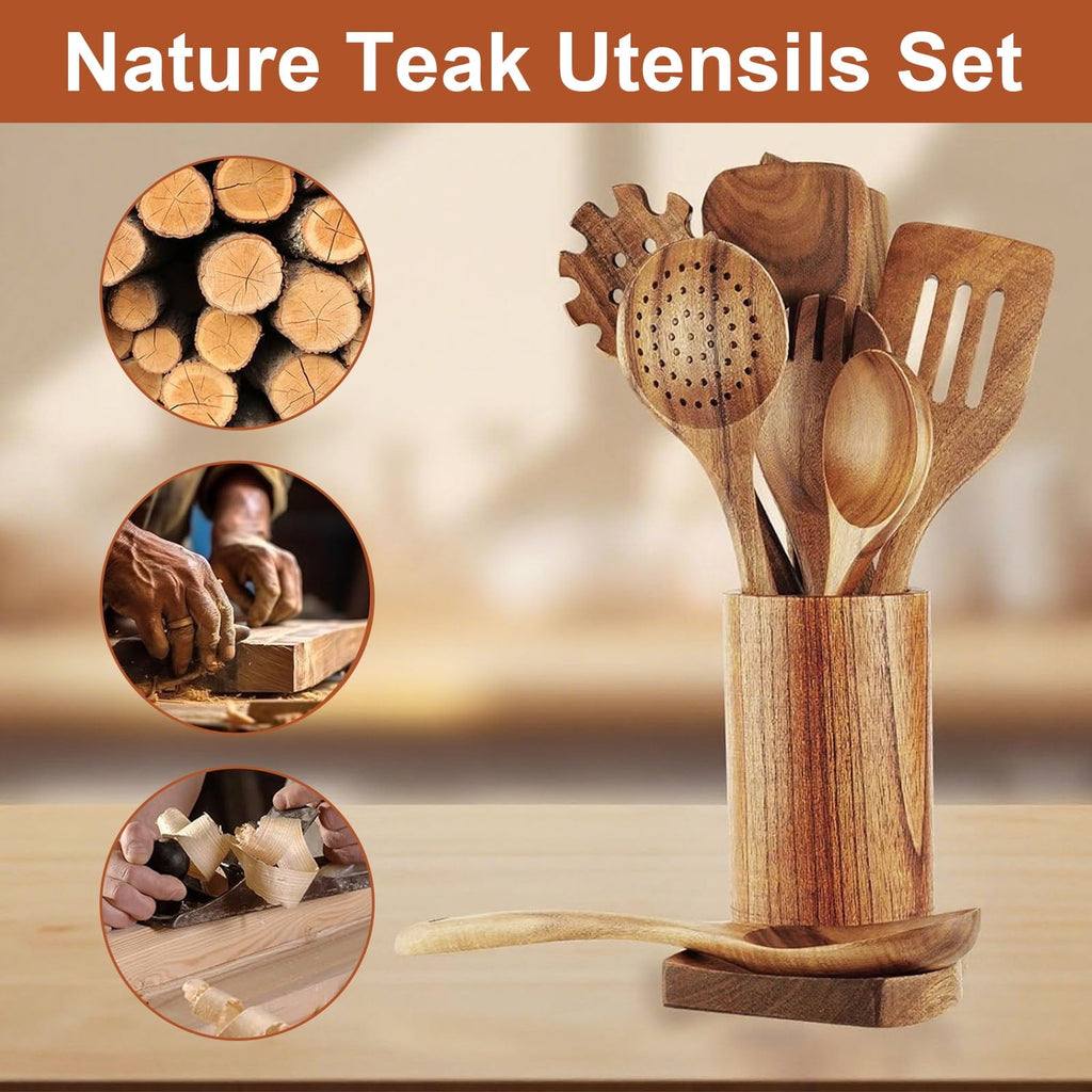 Heat-Resistant 10Pcs Wooden Spoons for Cooking, Smooth Finish Teak Wooden Utensils for Cooking, Soft Comfort-Grip Wood Spoons for Co... - Premium Stainless Steel Cooking Utensil for Non-Stick Pots Detail