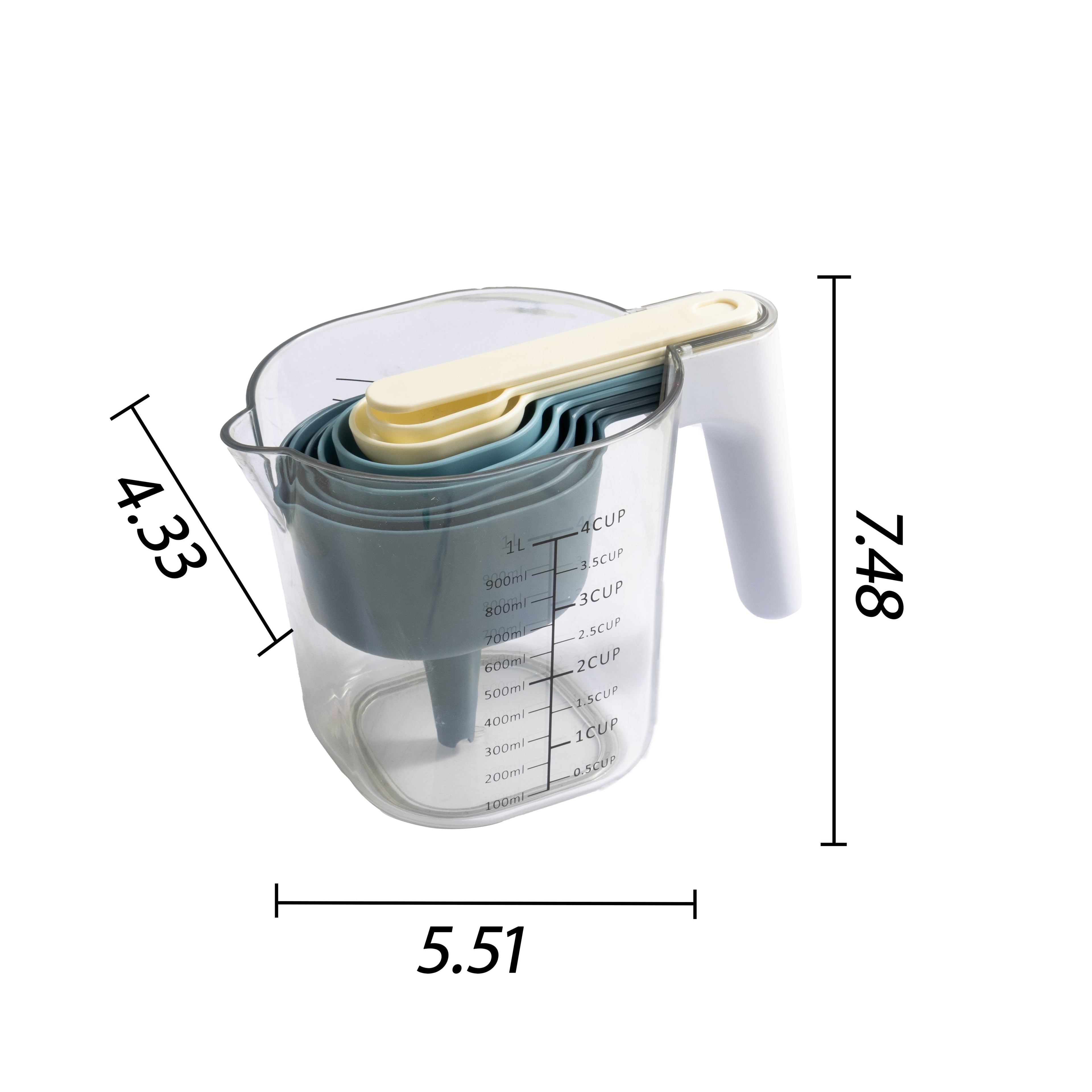 Ergonomic Manual 9-Piece Stackable Measuring Set Kitchen Tools for Cooking, 7.48" L, Blue - Multi-Functional Manual Food Chopper & Slicer Detail
