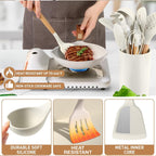 Non-Stick Safe Cooking Utensils Set, 12 packs Non-Stick Silicone Cooking Kitchen Utensils Spatula Set with Wooden Handles and... - Premium Stainless Steel Cooking Utensil for Non-Stick Pots Detail