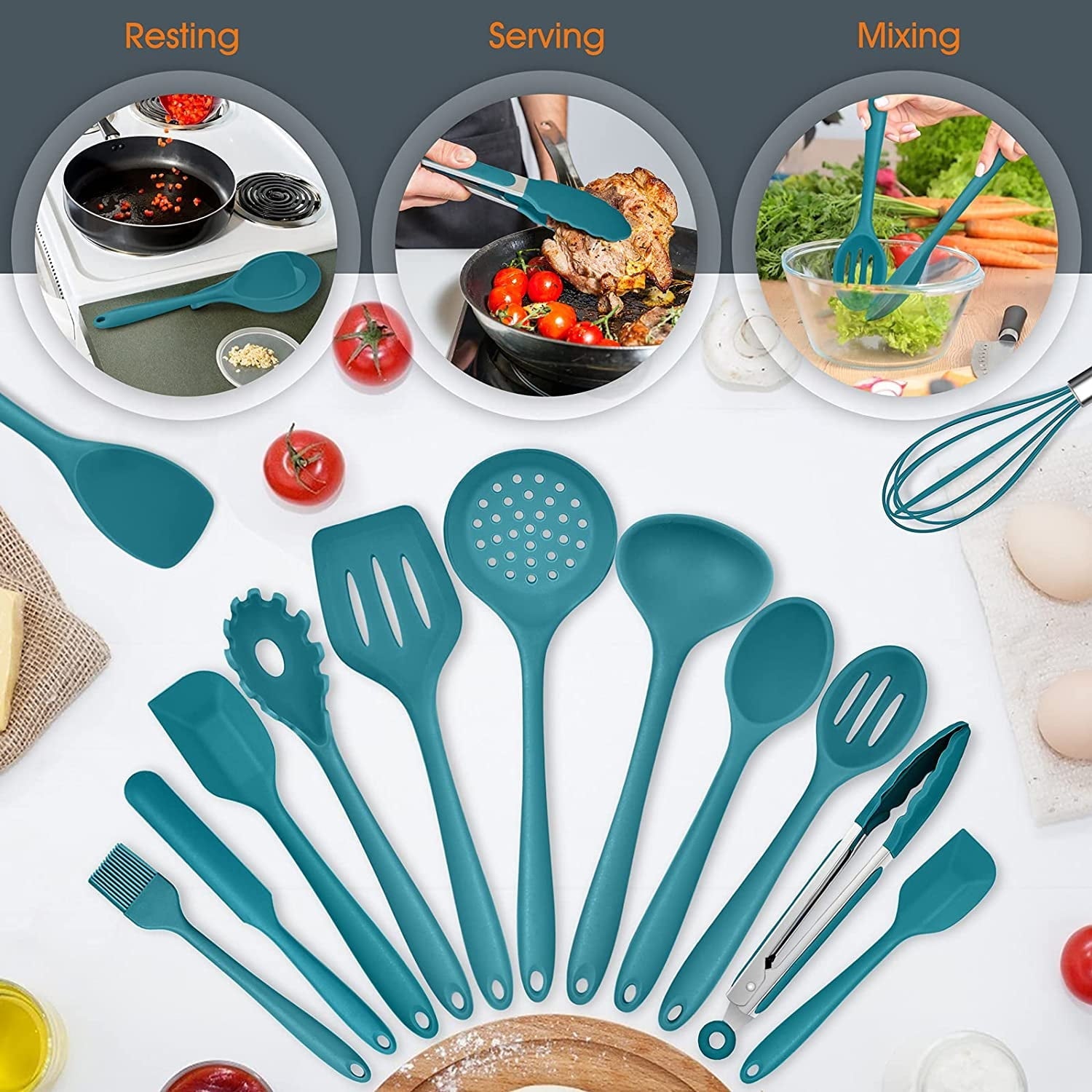 Heavy Duty 15-Piece Kitchen Utensils Set, Silicone Cooking Utensils with Holder, Non-stick Cookware Friendly & Heat Resistant - ... - Heavy Duty Stainless Steel Kitchen Shears Detail