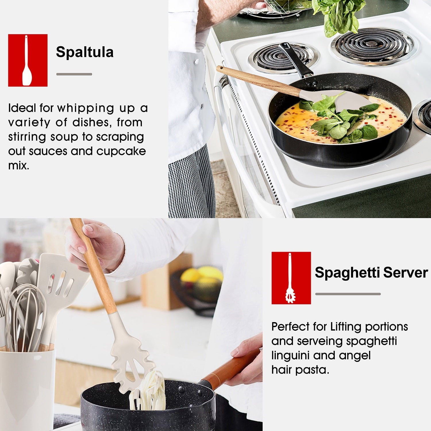 High-Precision Kitchen Utensils Set of 6, Silicone Cooking Utensils with Wooden Handle, Non-Stick Cookware & Heat Resistant, Include... - Heavy Duty Stainless Steel Kitchen Shears Detail