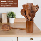 Heat-Resistant Wooden Spoons for Cooking, 8 Pcs Natural Wooden Utensil for Cooking with Non-Stick, Heat Resistant, Wood... - Durable Turner & Ladle Utensil Set for Home Chefs Detail