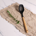 Heavy Duty Cooking Spoon with Bamboo Handle, 12.6"2.7", & Bamboo, Black - High-Precision Culinary Tool for Baking & Cooking Detail