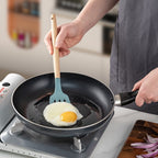 Seamless One-Piece Small Silicone Cooking Utensils with Holder Set (12Pack), Aqua Kitchen Tools with Wooden Handle for Nonstick... - Premium Stainless Steel Cooking Utensil for Non-Stick Pots Detail