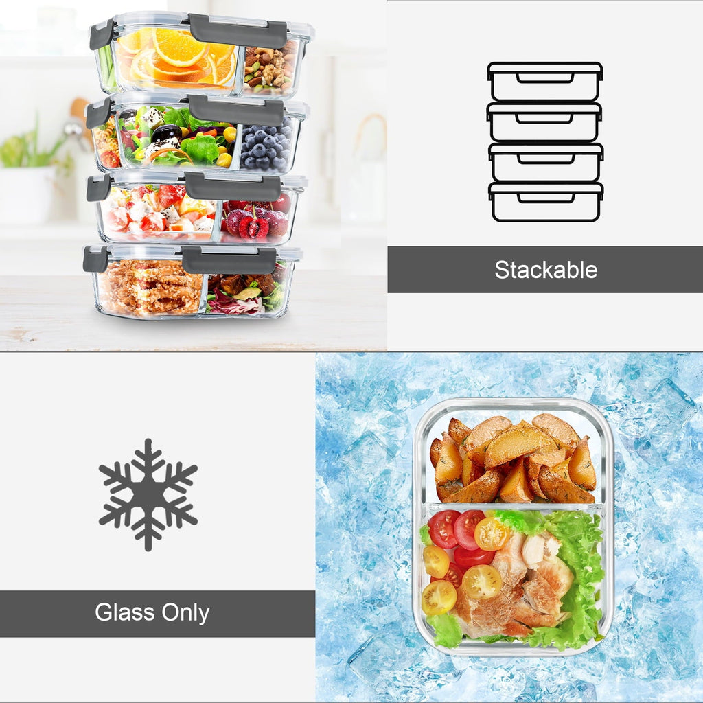 Deliciously Squishy 8 Pcs Glass Food Storage Containers with Lids, 2 & 3 Compartment Glass Airtight Meal Prep Containers (4 Containers & ... - Playful Star & Heart Shaped Geometric NeeDoh Detail