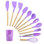 Non-Stick Safe 12Pcs Cooking Kitchen Utensils Set with Holder,Wooden Handles Cooking Tool,BPA Free,Non Toxic Turner Tongs Spa... - Durable Turner & Ladle Utensil Set for Home Chefs Detail